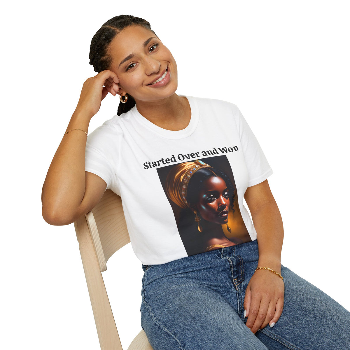 Started Over and Won T‑Shirt — Empowering Black Woman Portrait Tee