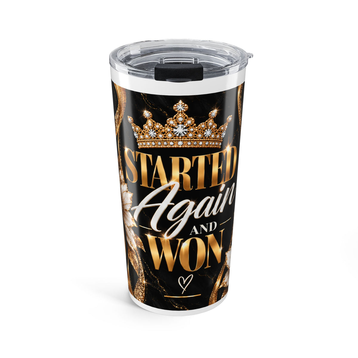Motivational 20oz Tumbler – "Started Again and Won" Inspirational Travel Mug