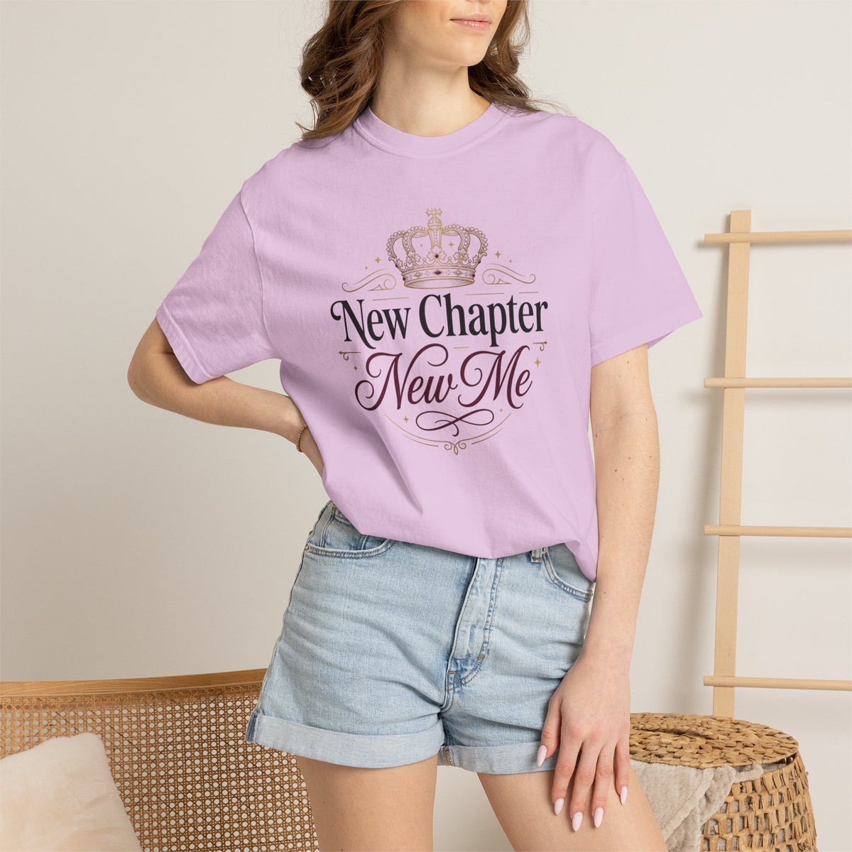 T-Shirt — "New Chapter, New Me" Crown Graphic Motivational Tee