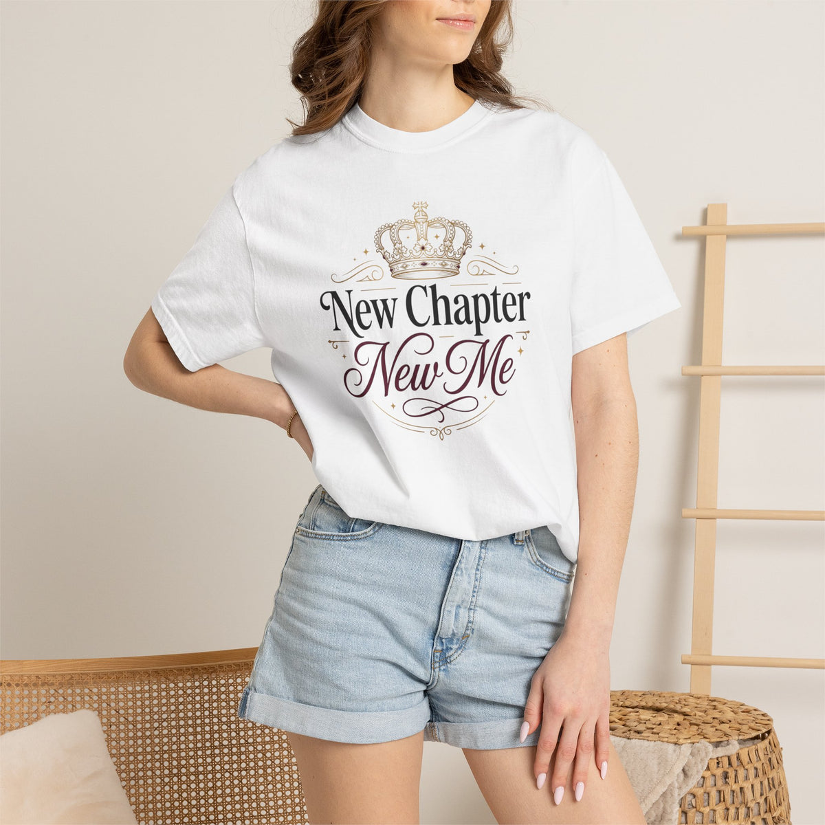 T-Shirt — "New Chapter, New Me" Crown Graphic Motivational Tee